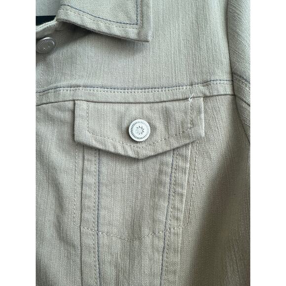 Dress Barn Size Med. Khaki Stretchy Denim Button Down  Cotton Blend Jacket - Picture 3 of 7